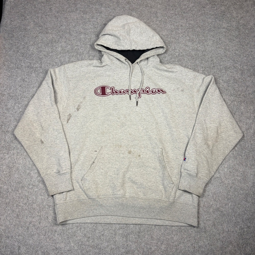 Champion Authentic Athleticwear Hoodie Gray Burgundy Script Logo Mens XL